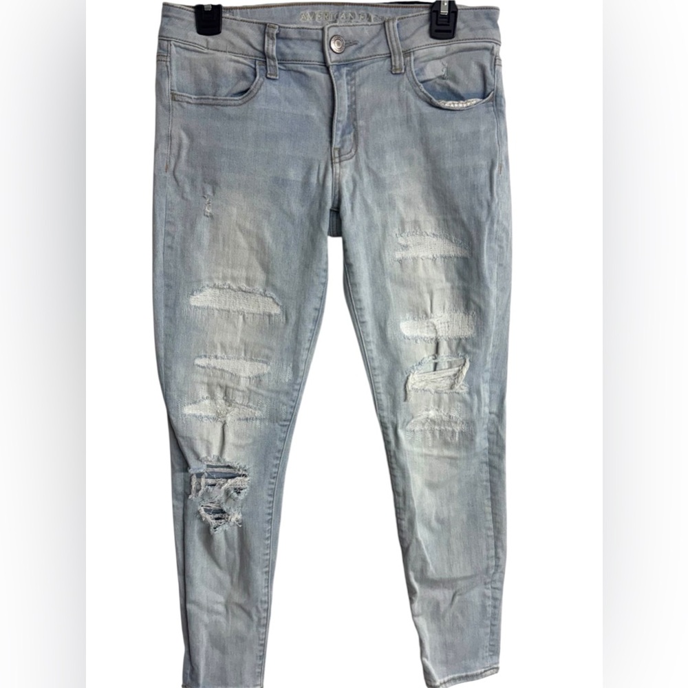 American Eagle Super Stretch X Super Low Distressed Denim Jegging Jeans Size 10